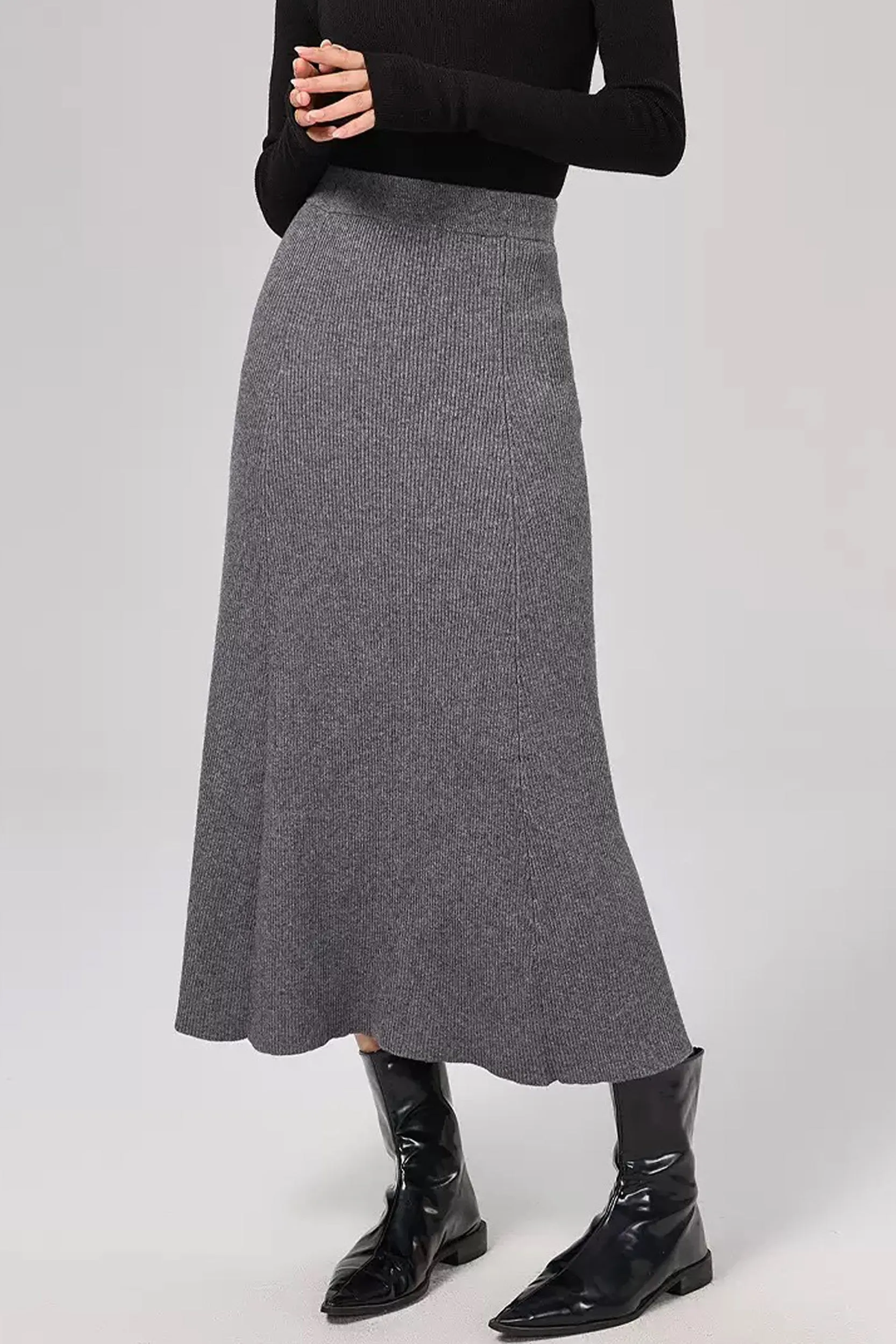 Marianne Merino Wool Ribbed Knit Midi Skirt