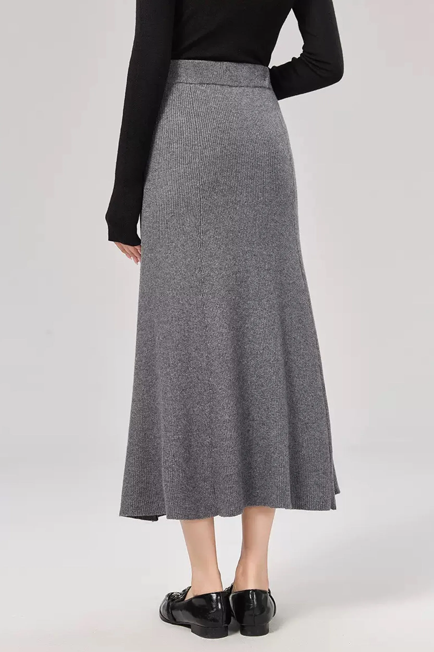 Marianne Merino Wool Ribbed Knit Midi Skirt
