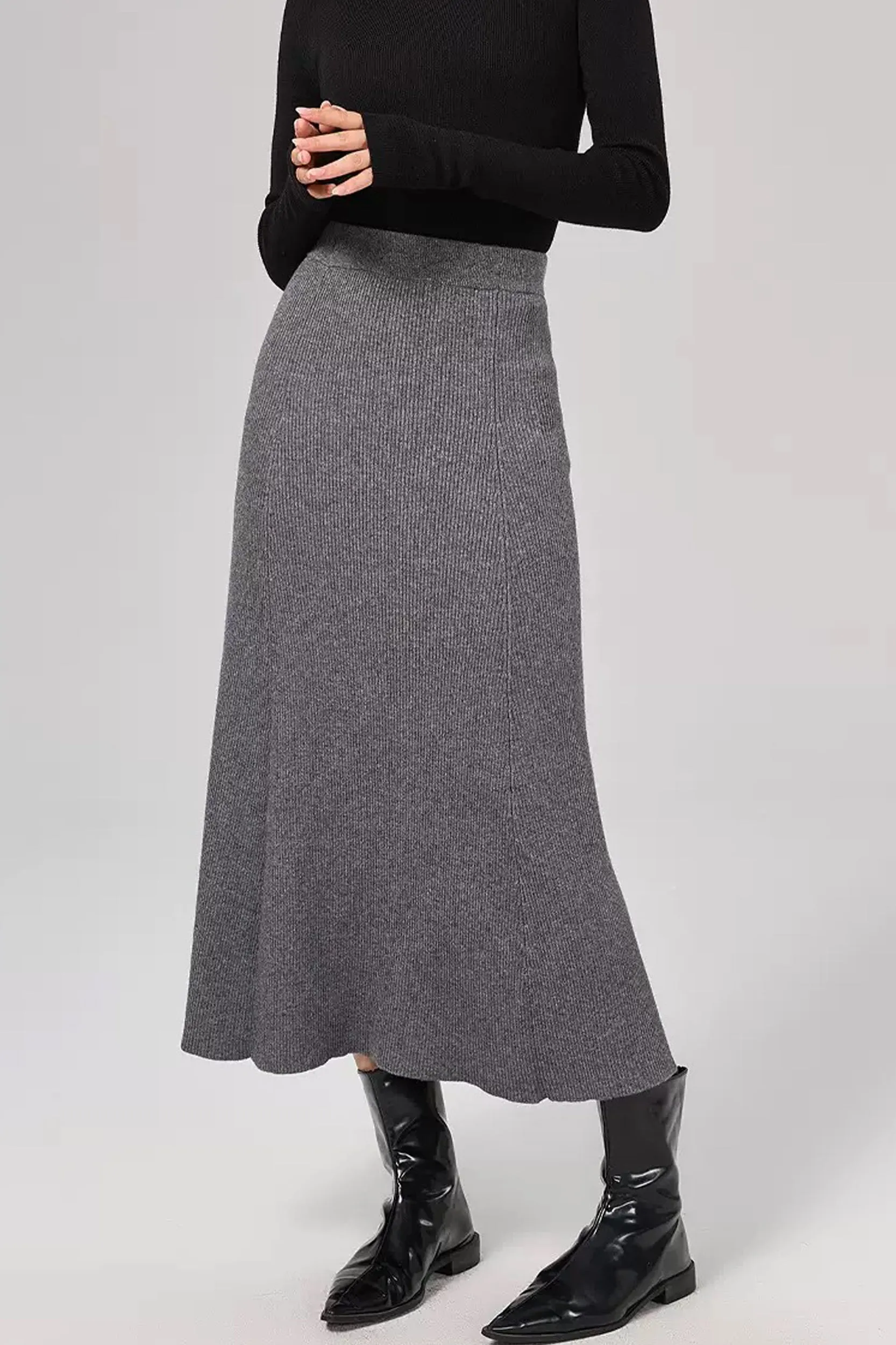 Marianne Merino Wool Ribbed Knit Midi Skirt