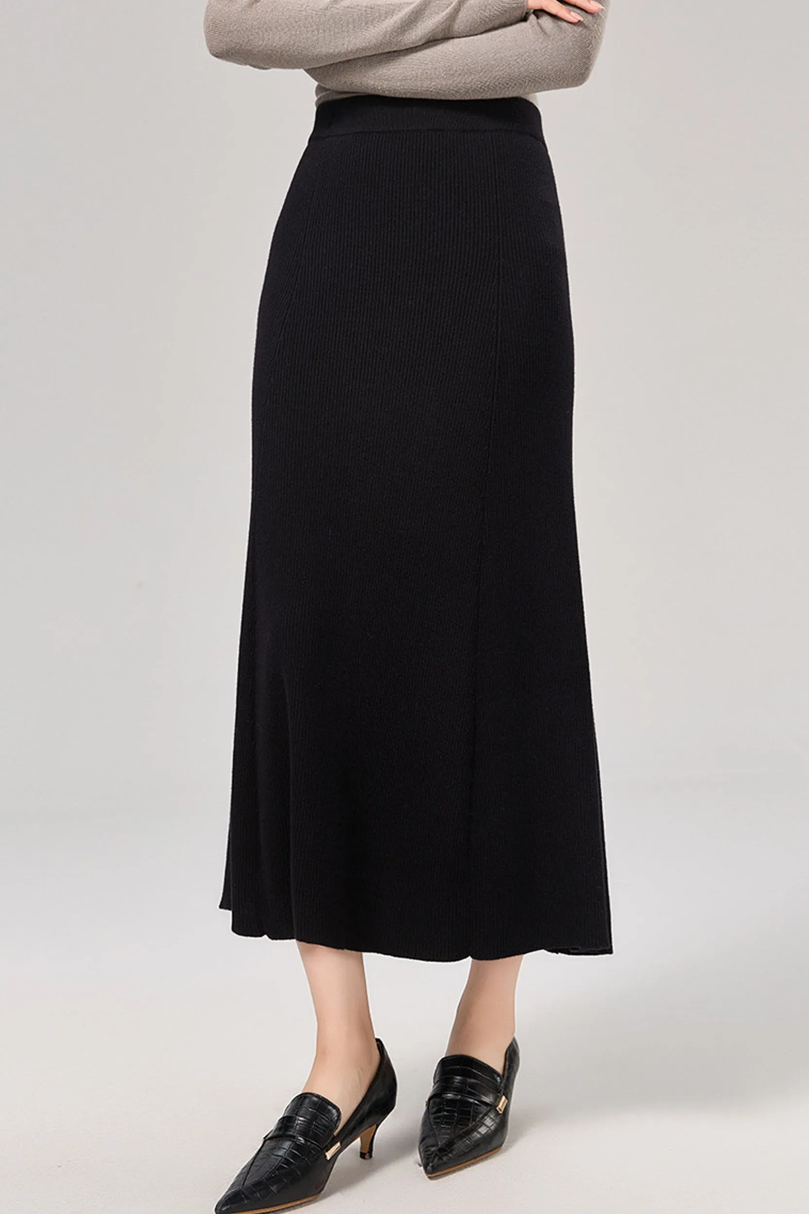 Marianne Merino Wool Ribbed Knit Midi Skirt