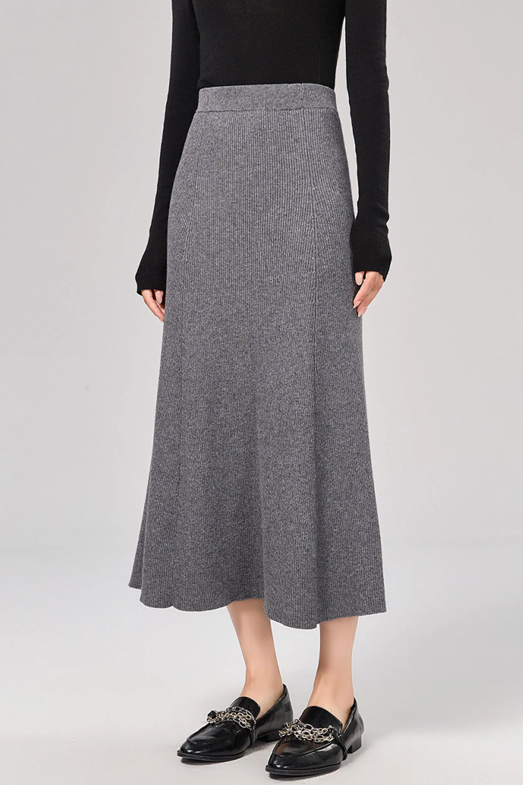 Marianne Merino Wool Ribbed Knit Midi Skirt