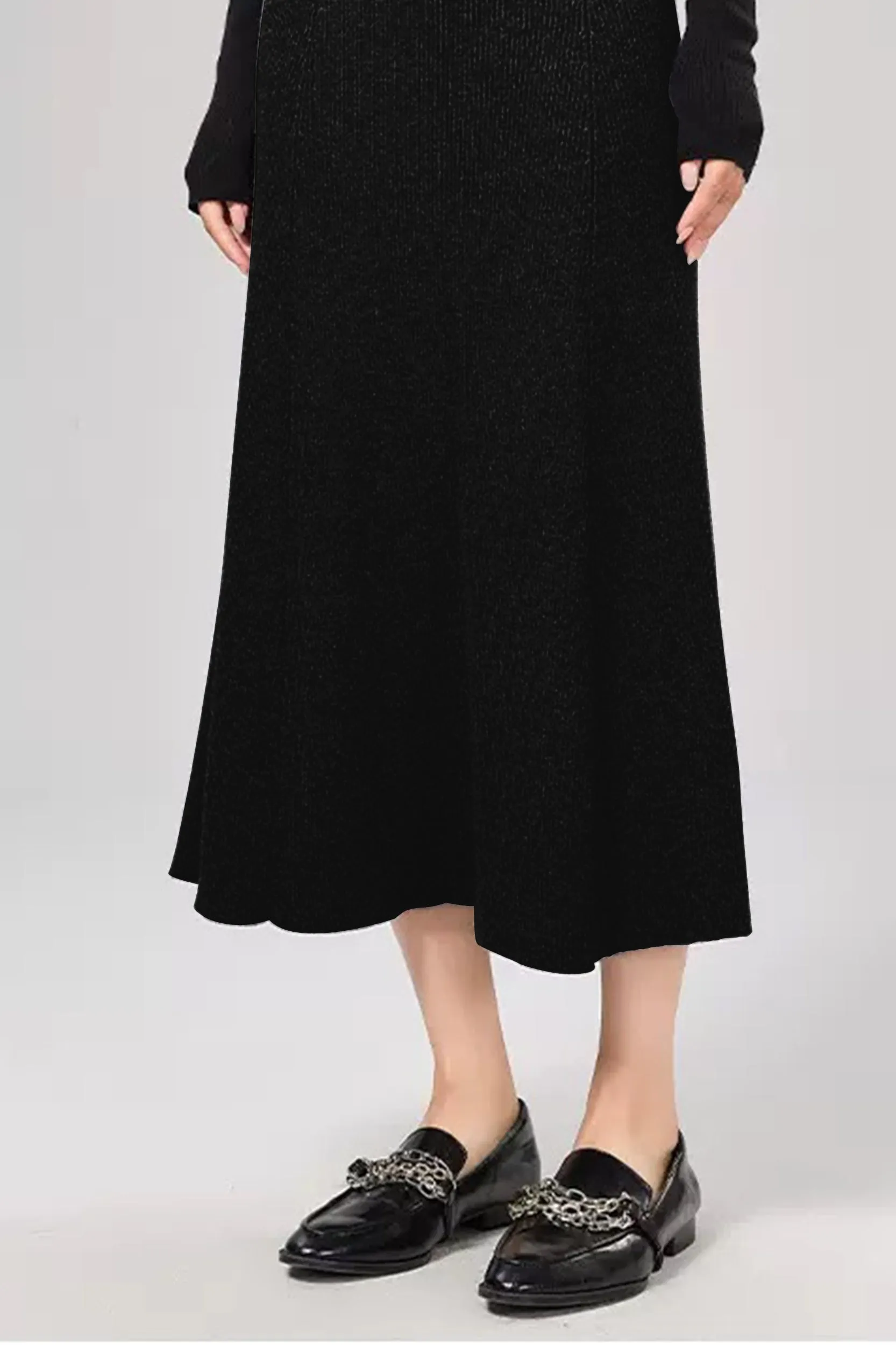 Marianne Merino Wool Ribbed Knit Midi Skirt
