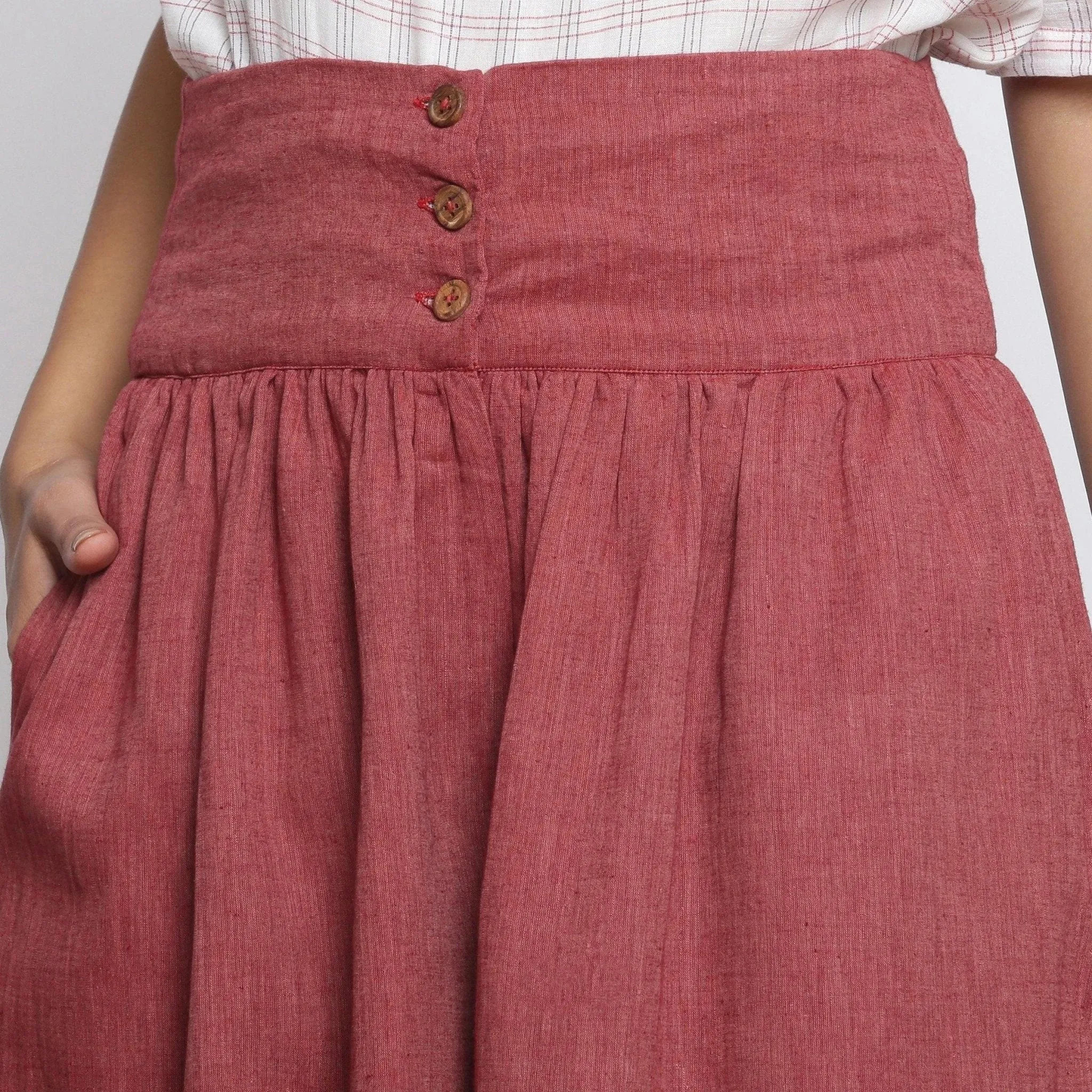 Maroon Handspun Cotton Muslin Flared High-Rise Pant