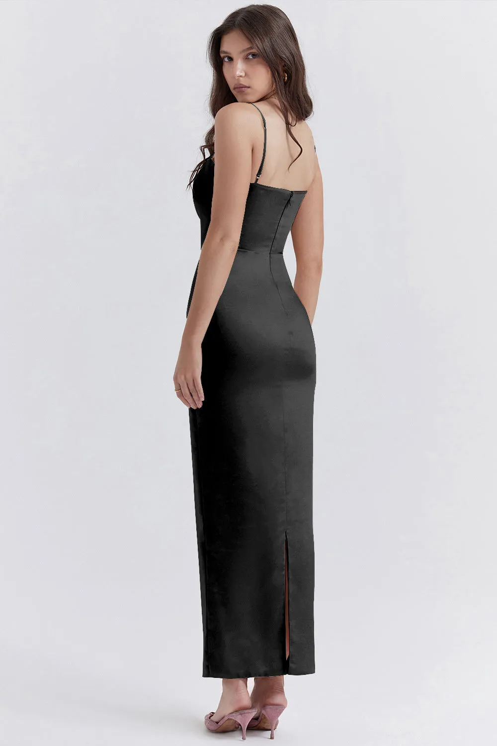 Melanie Thickened Satin Fabric Spaghetti Dress