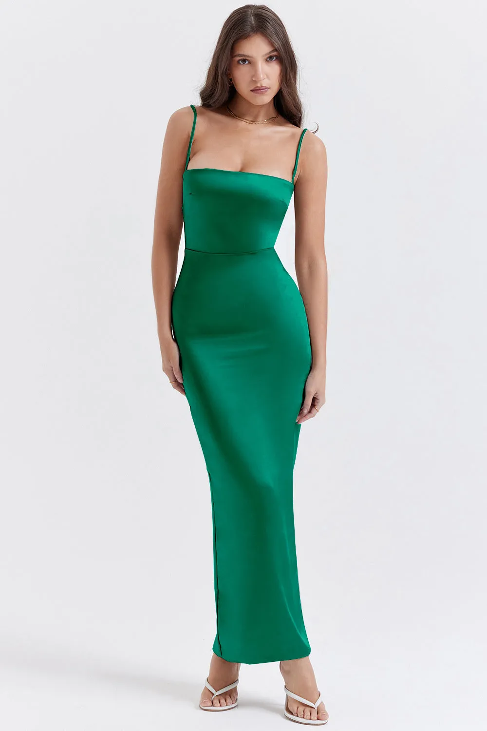 Melanie Thickened Satin Fabric Spaghetti Dress