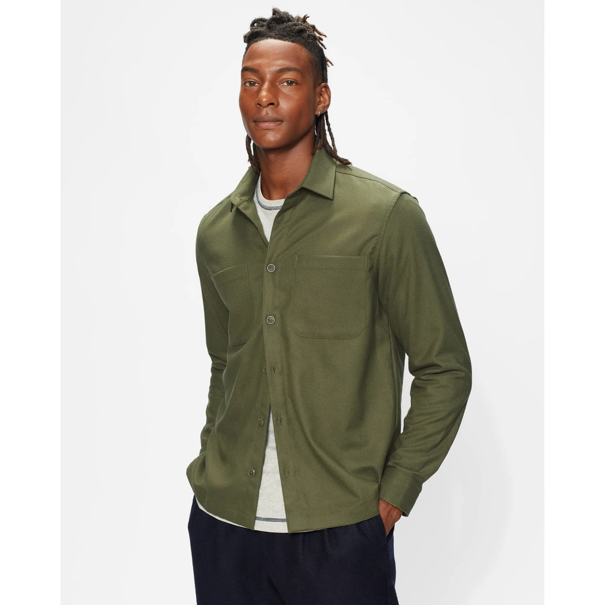 Men Mma-Lessons-Ls Twill Flannel Shacket - Green