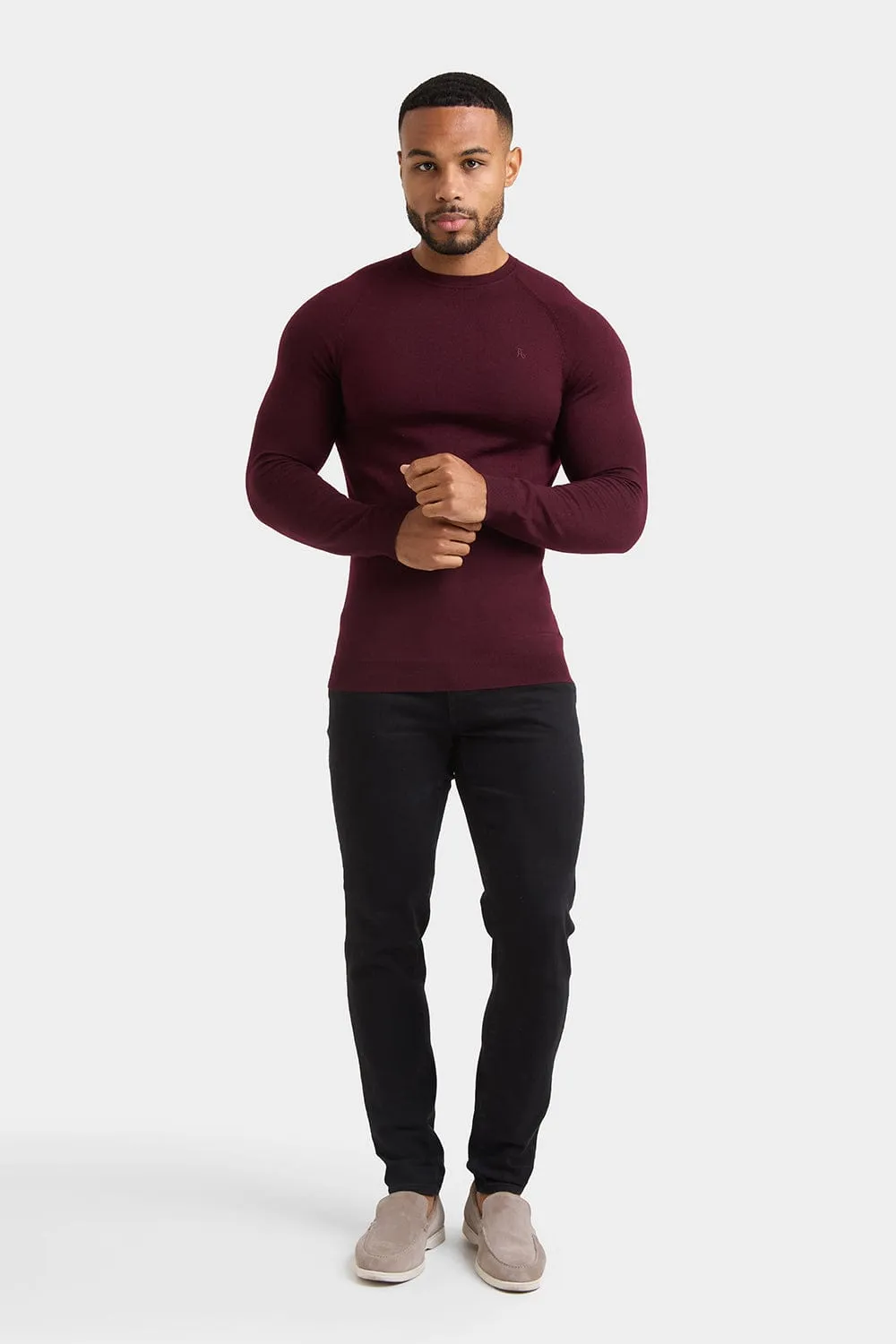 Merino Wool Crew Neck Jumper in Claret