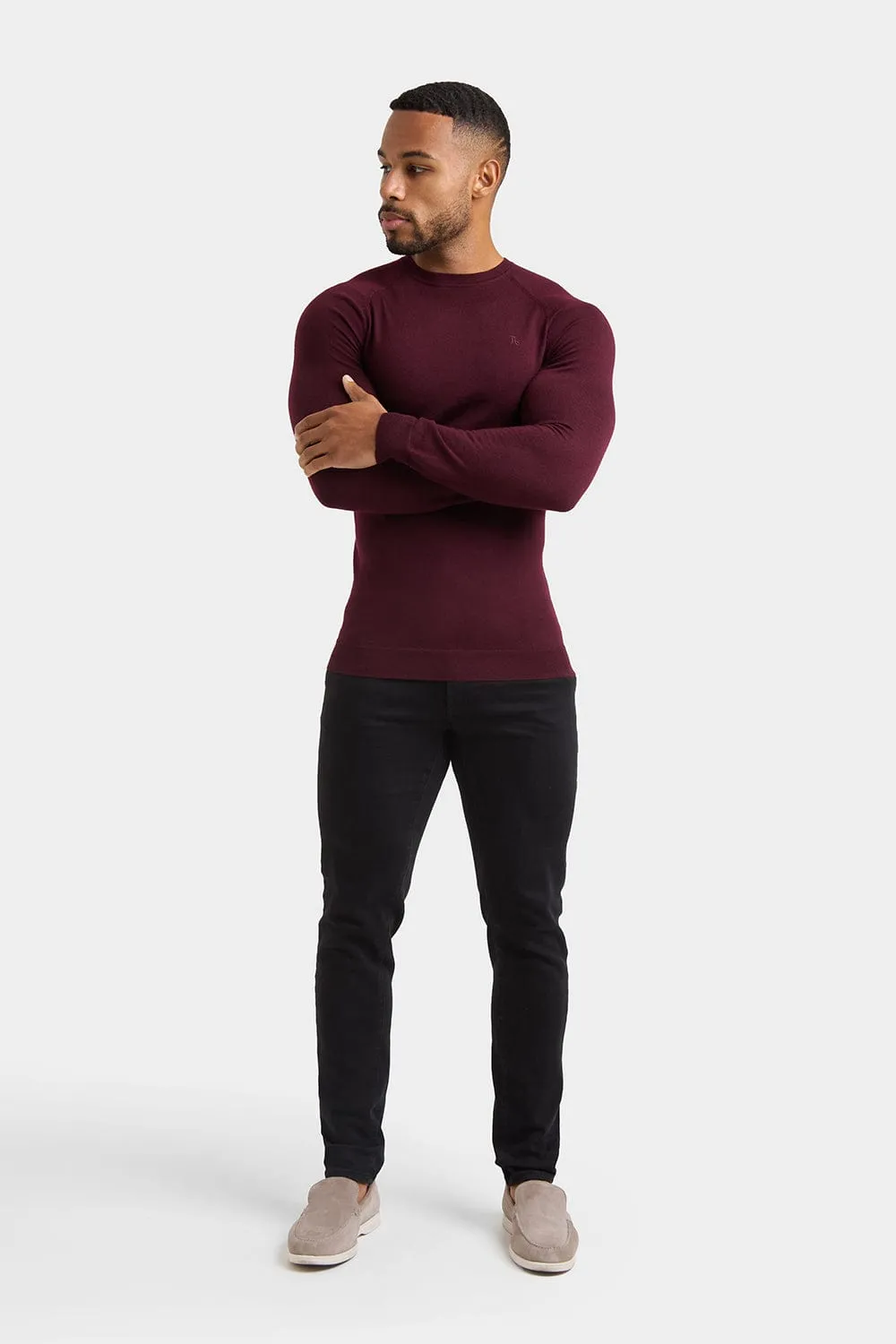 Merino Wool Crew Neck Jumper in Claret
