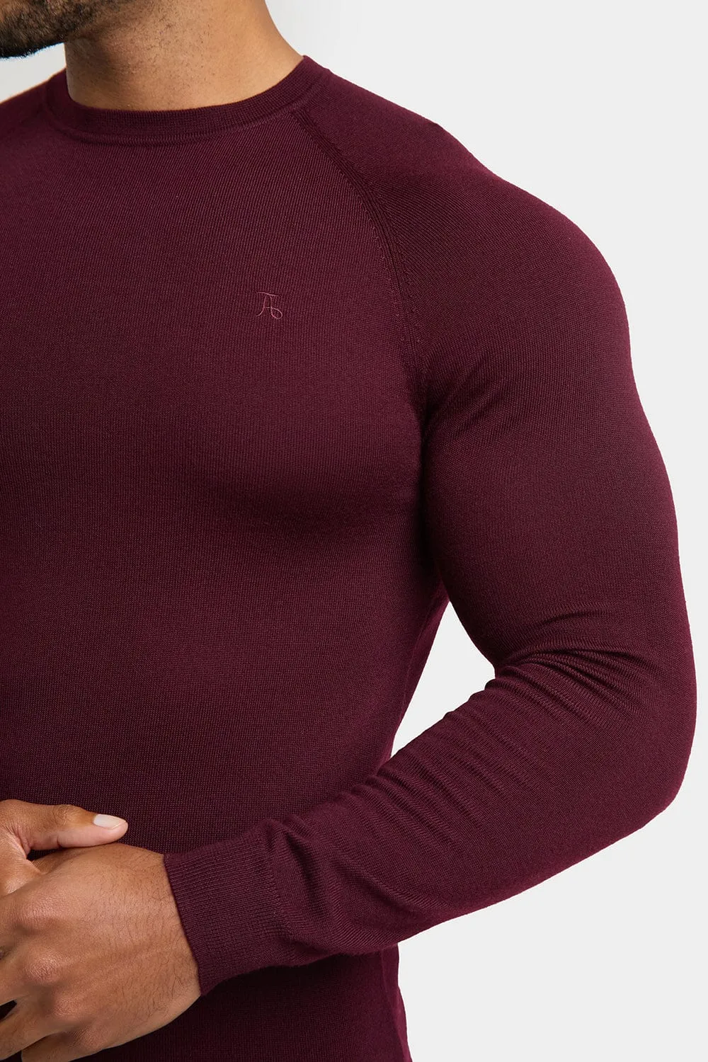 Merino Wool Crew Neck Jumper in Claret