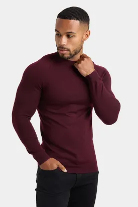 Merino Wool Crew Neck Jumper in Claret