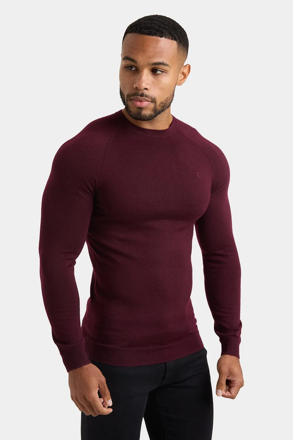 Merino Wool Crew Neck Jumper in Claret
