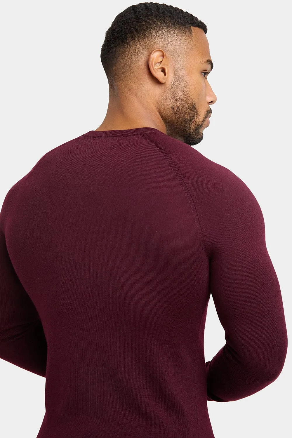 Merino Wool Crew Neck Jumper in Claret