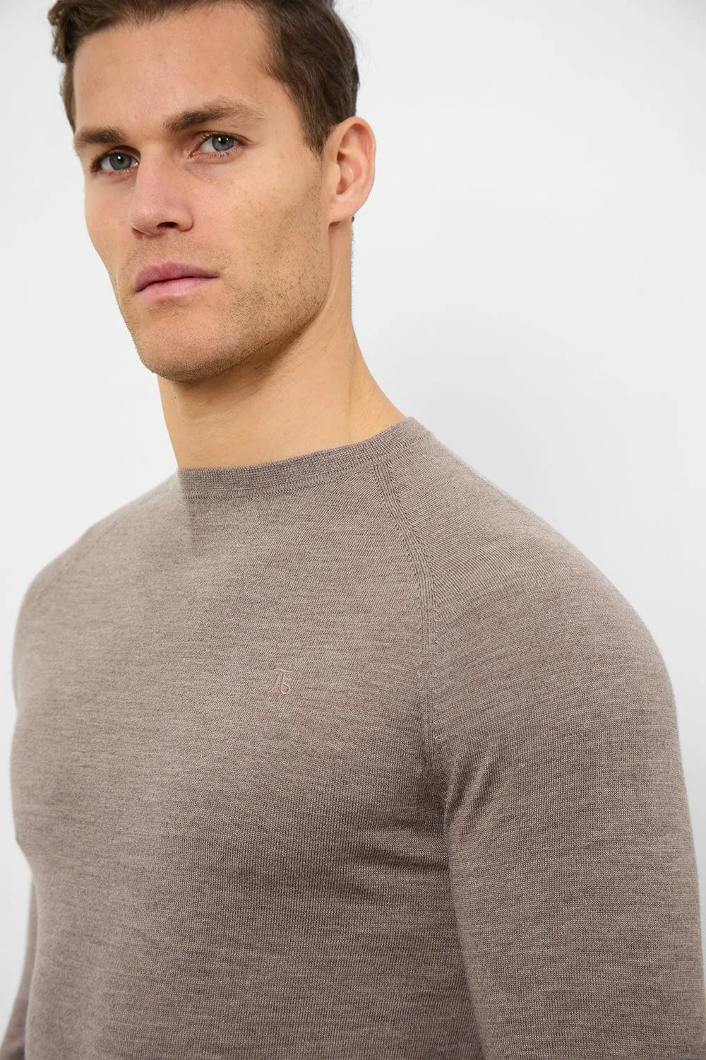 Merino Wool Crew Neck Jumper in Oatmeal Marl