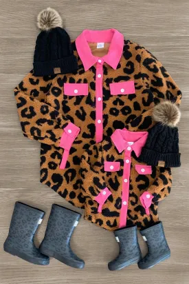 Mom & Me - Pink Corduroy Leopard Sherpa Shacket