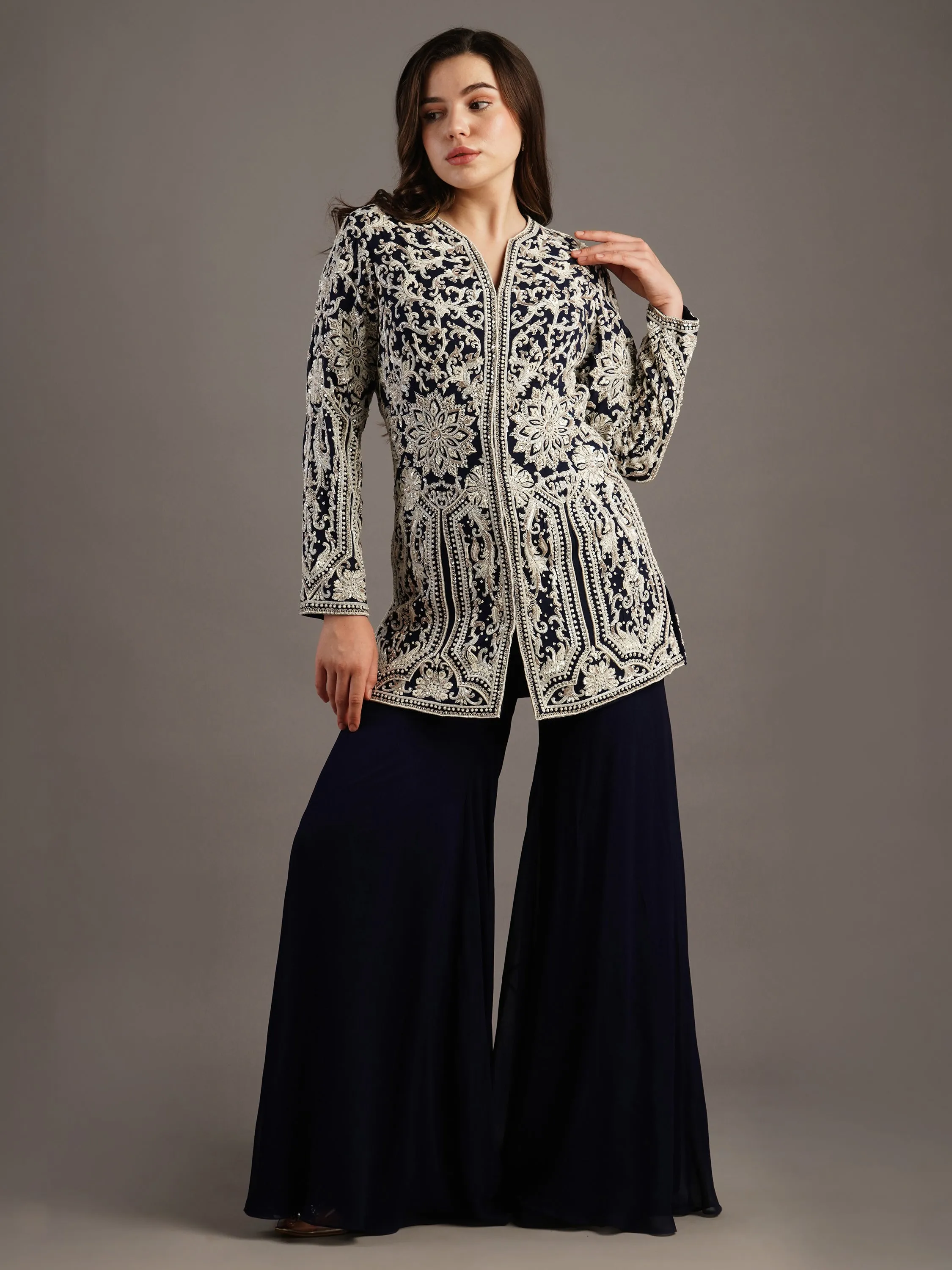 Navy Mandala Georgette Sharara Set