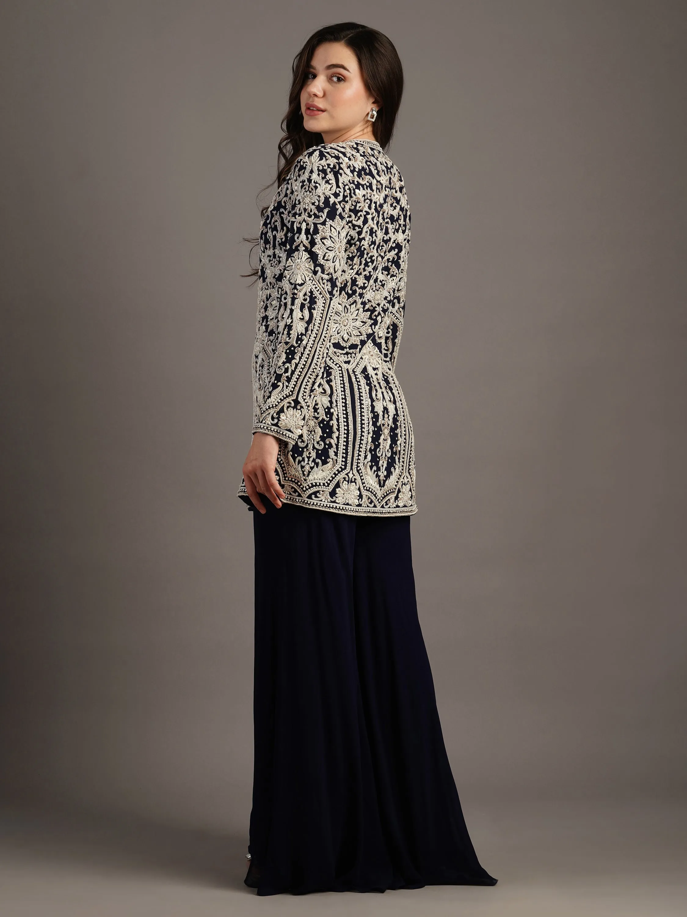 Navy Mandala Georgette Sharara Set