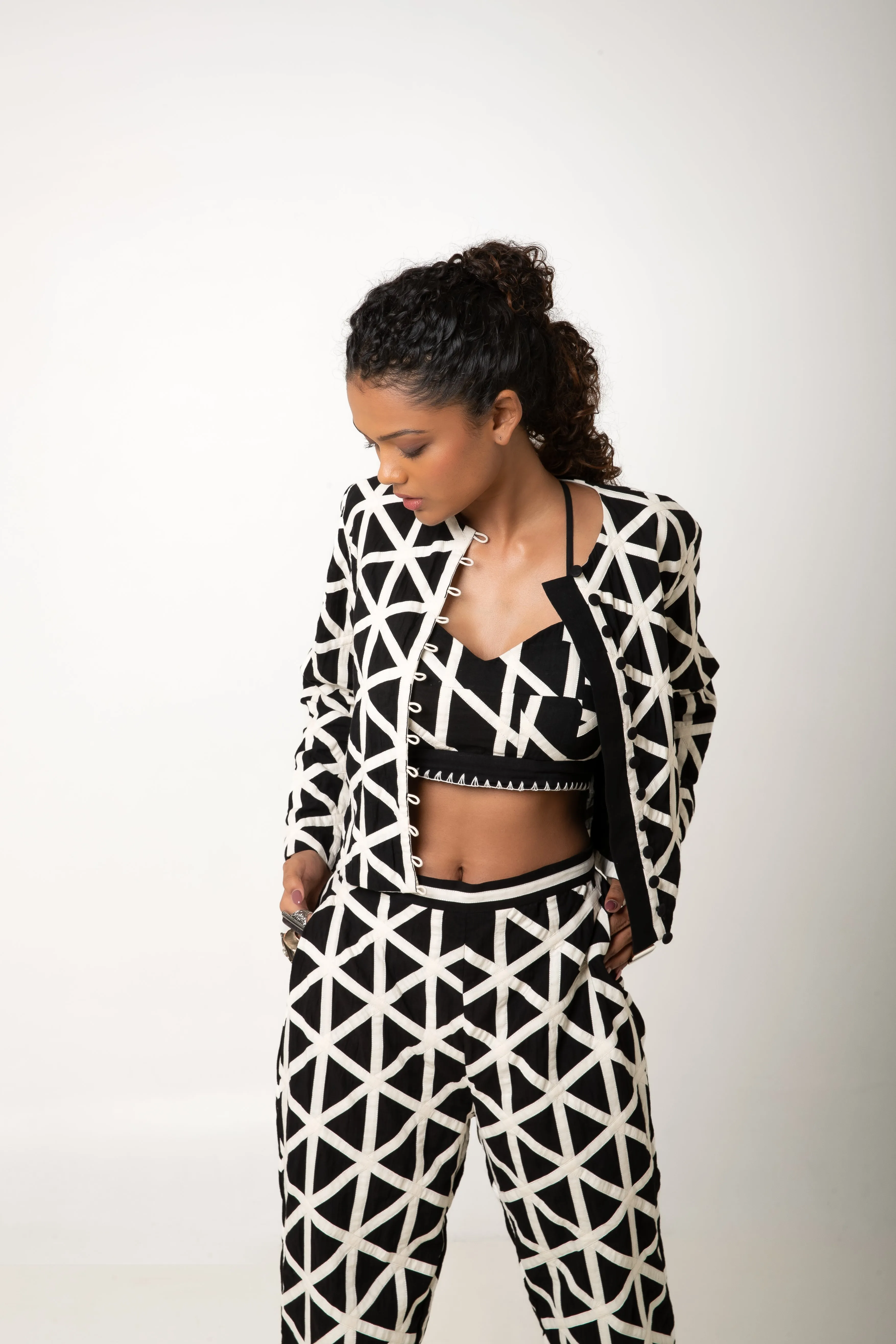 New Season Summer/Fall 2024-Jacket Applique Cotton London Black White -Ka-Sha - Fashion Edit Aseem