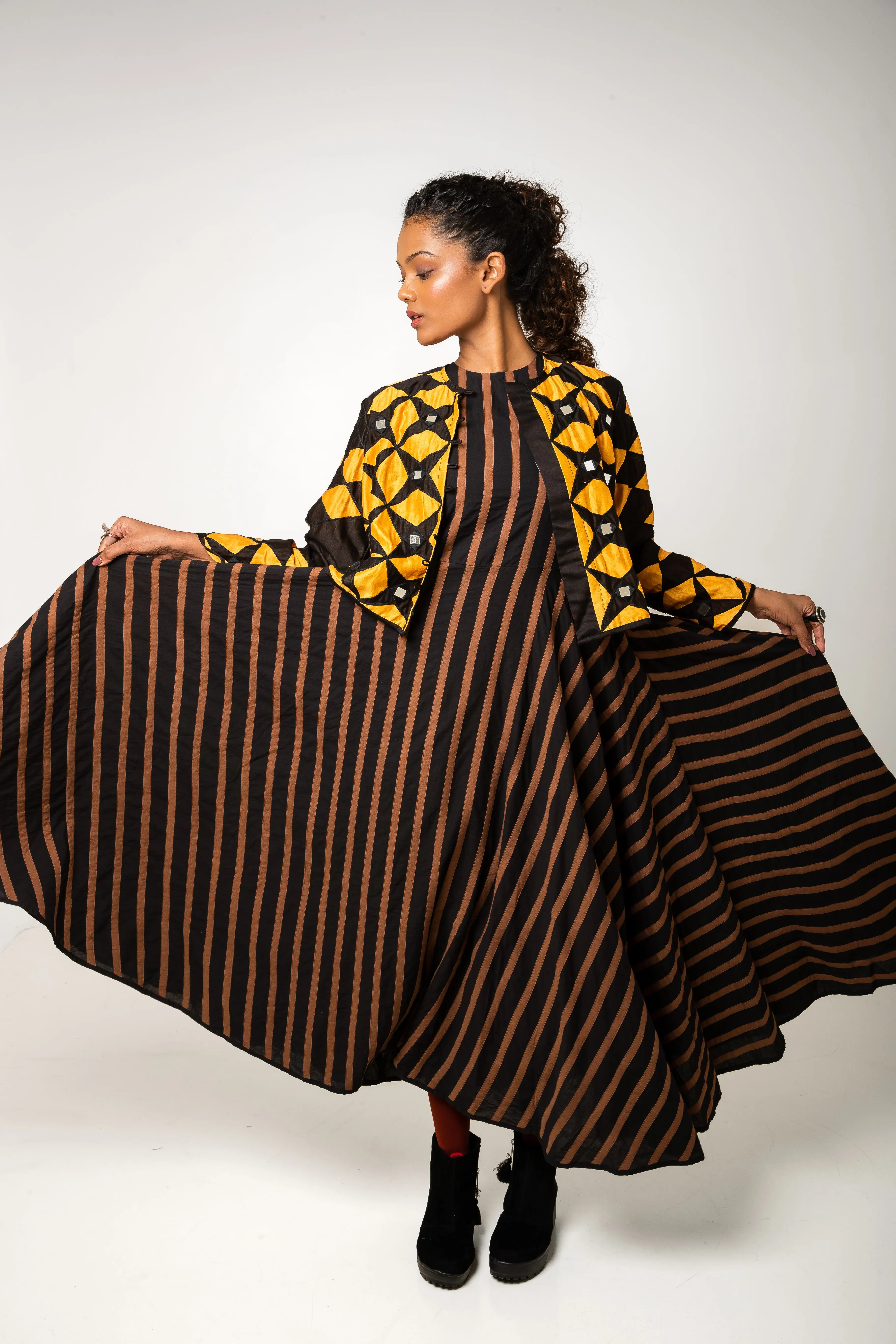 New Season Summer/Fall 2024-Jacket Cropped Embroidered Chanderi Sitara Mustard Black -Ka-Sha - Fashion Edit Aseem