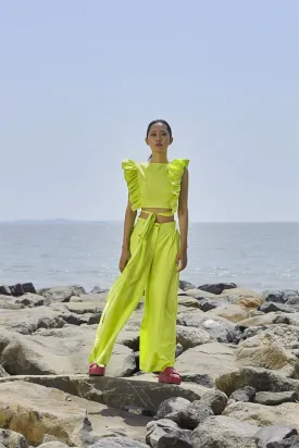 New Season Summer/Fall 24-Coord Set Top Green Overlap Coord Cotton Neon-MT Overlap Coord Set-Neon Green-Fashion Edit Mati