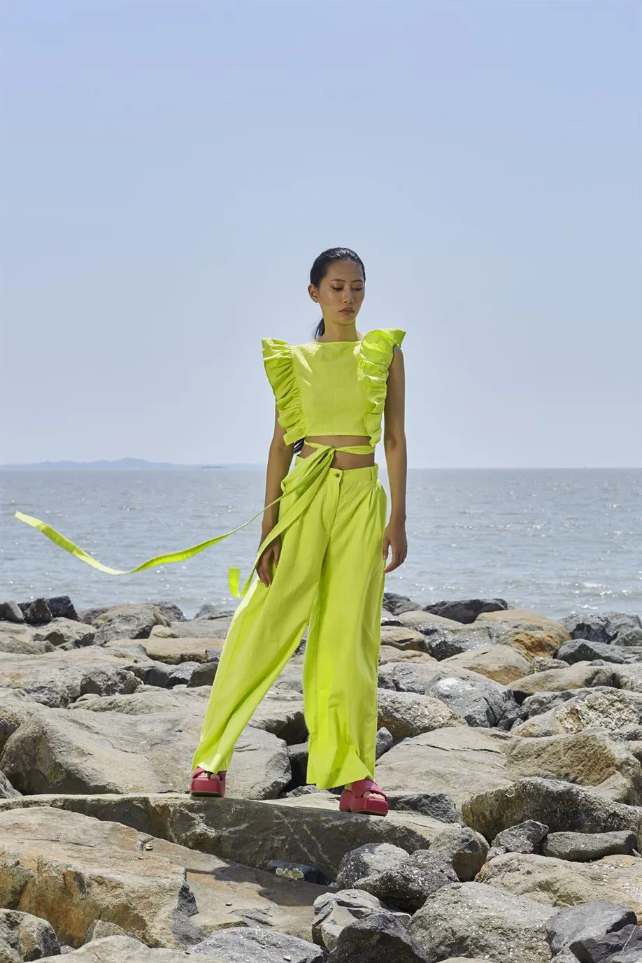 New Season Summer/Fall 24-Coord Set Top Green Overlap Coord Cotton Neon-MT Overlap Coord Set-Neon Green-Fashion Edit Mati