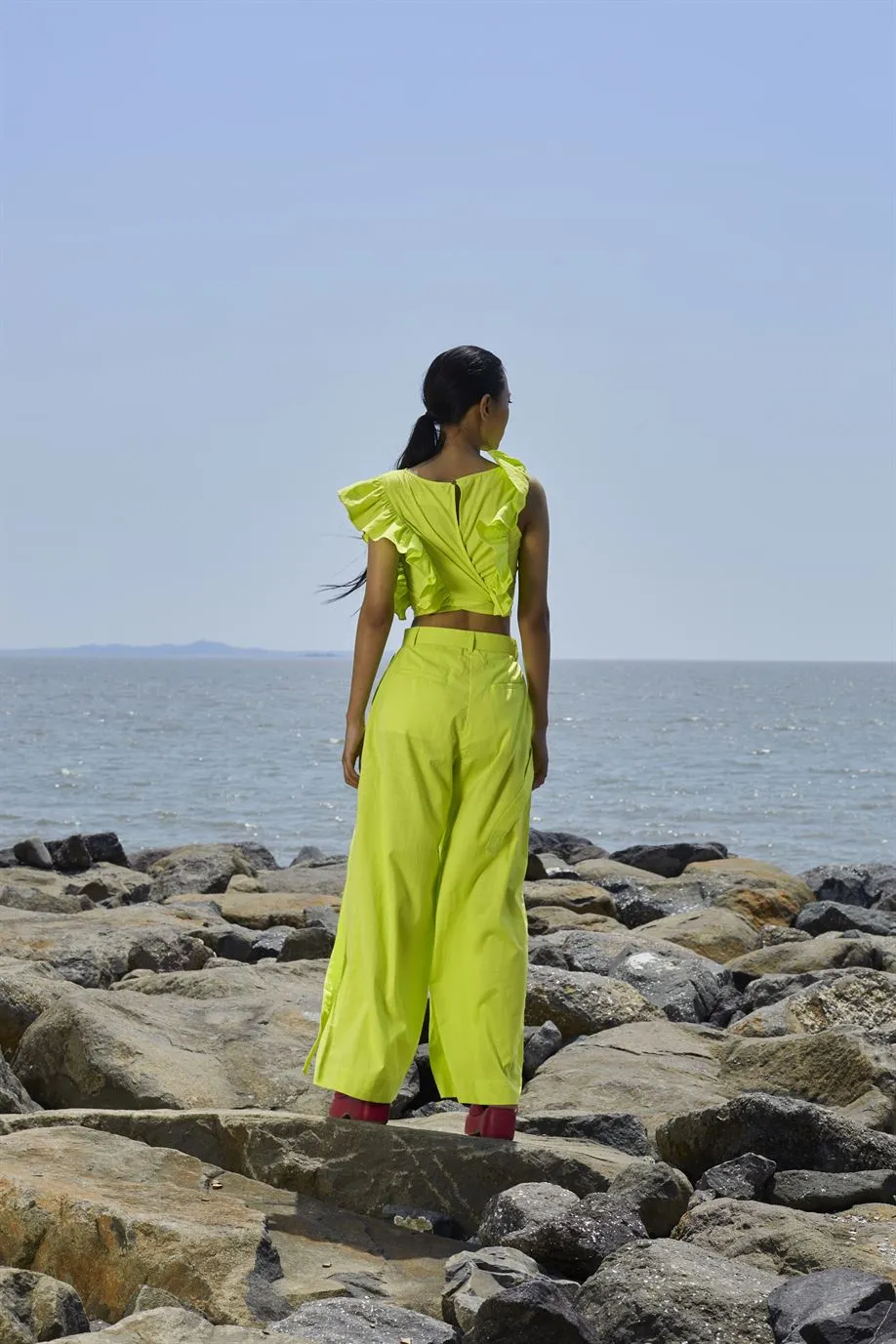 New Season Summer/Fall 24-Coord Set Top Green Overlap Coord Cotton Neon-MT Overlap Coord Set-Neon Green-Fashion Edit Mati