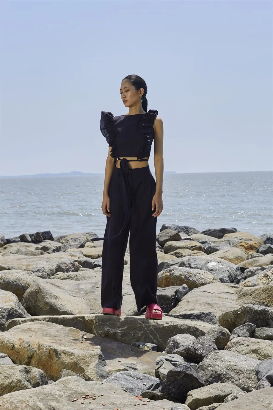 New Season Summer/Fall 24-Coord Set Top Overlap Coord Cotton Black-MT Overlap Coord Set-NA Slub Black-Fashion Edit Mati