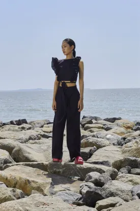 New Season Summer/Fall 24-Coord Set Top Overlap Coord Cotton Black-MT Overlap Coord Set-NA Slub Black-Fashion Edit Mati