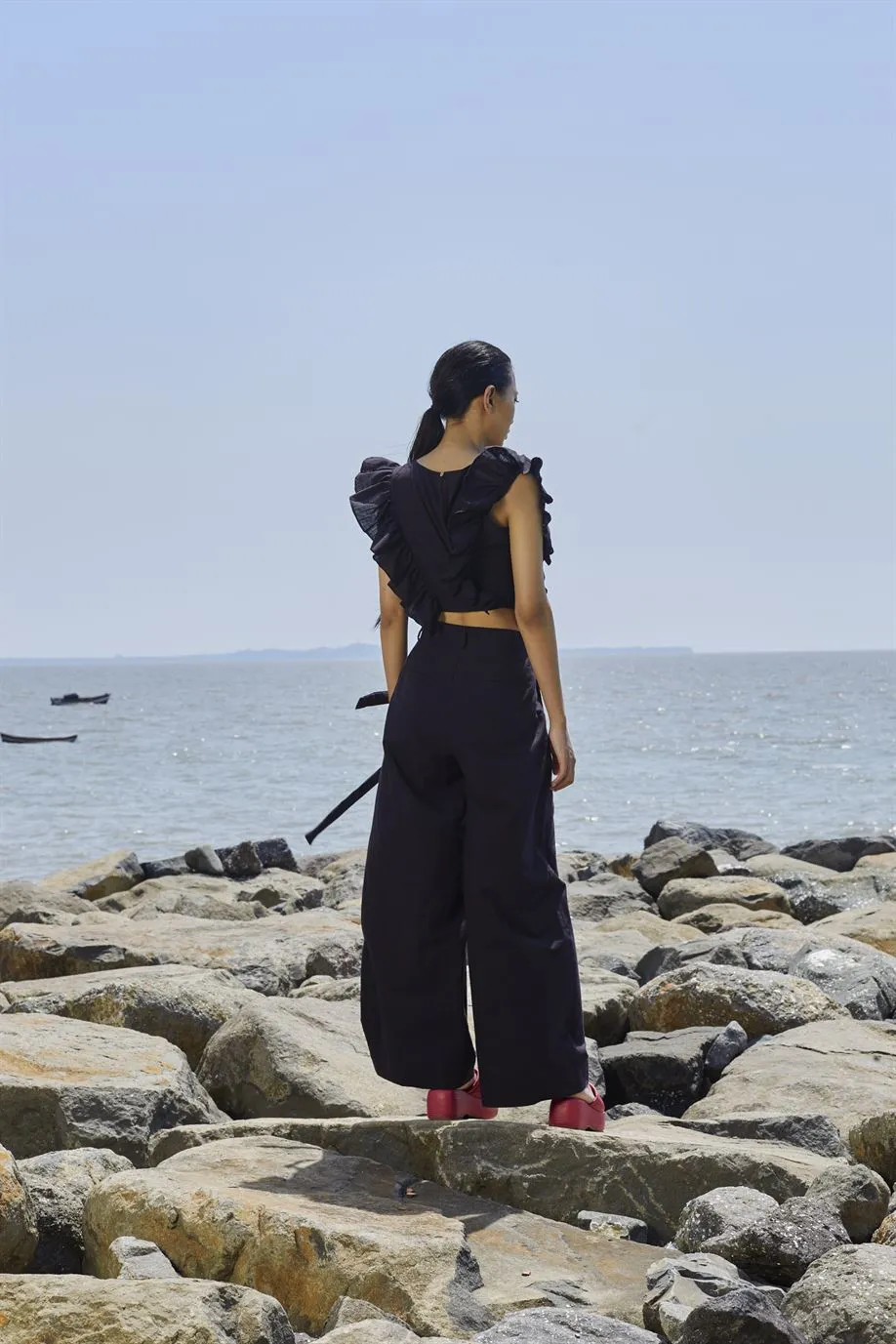 New Season Summer/Fall 24-Coord Set Top Overlap Coord Cotton Black-MT Overlap Coord Set-NA Slub Black-Fashion Edit Mati