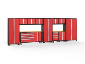 NewAge Bold 3.0 Series 12 Piece Cabinet Set with Project Center, Tool Drawer, Base, Wall Cabinets and Locker Red