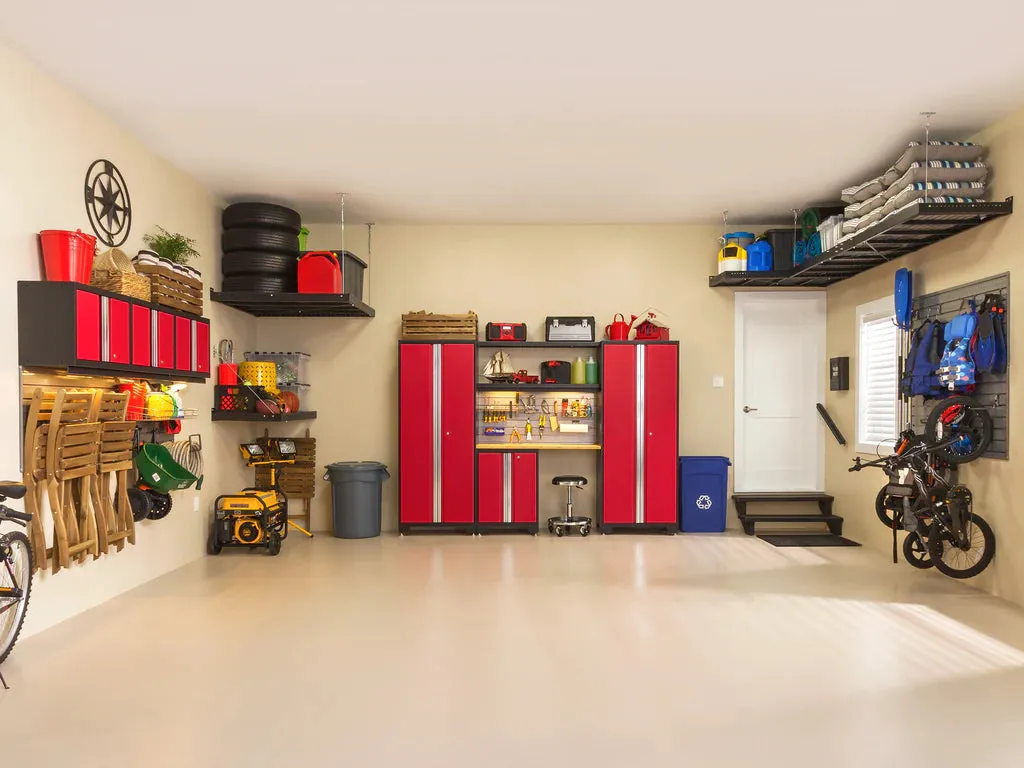 NewAge Bold 3.0 Series 12 Piece Cabinet Set with Project Center, Tool Drawer, Base, Wall Cabinets and Locker Red