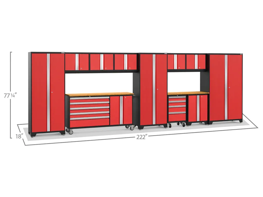 NewAge Bold 3.0 Series 12 Piece Cabinet Set with Project Center, Tool Drawer, Base, Wall Cabinets and Locker Red