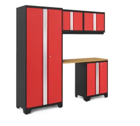 Newage Products Bold Series Red 5 Piece Cabinet Set with Bamboo Worktop - 56781