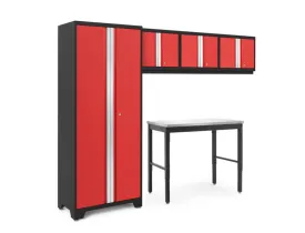 Newage Products Bold Series Red 5 Piece Cabinet Set with Stainless Steel Worktop - 52887