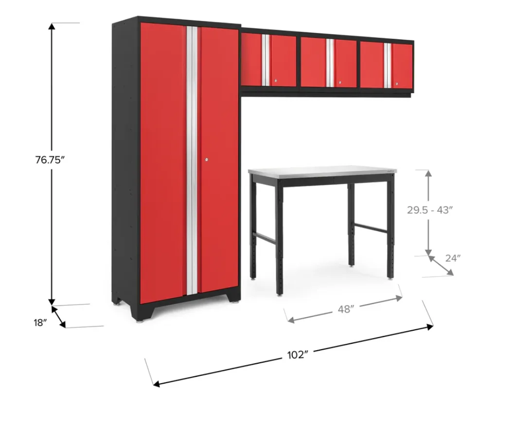 Newage Products Bold Series Red 5 Piece Cabinet Set with Stainless Steel Worktop - 52887