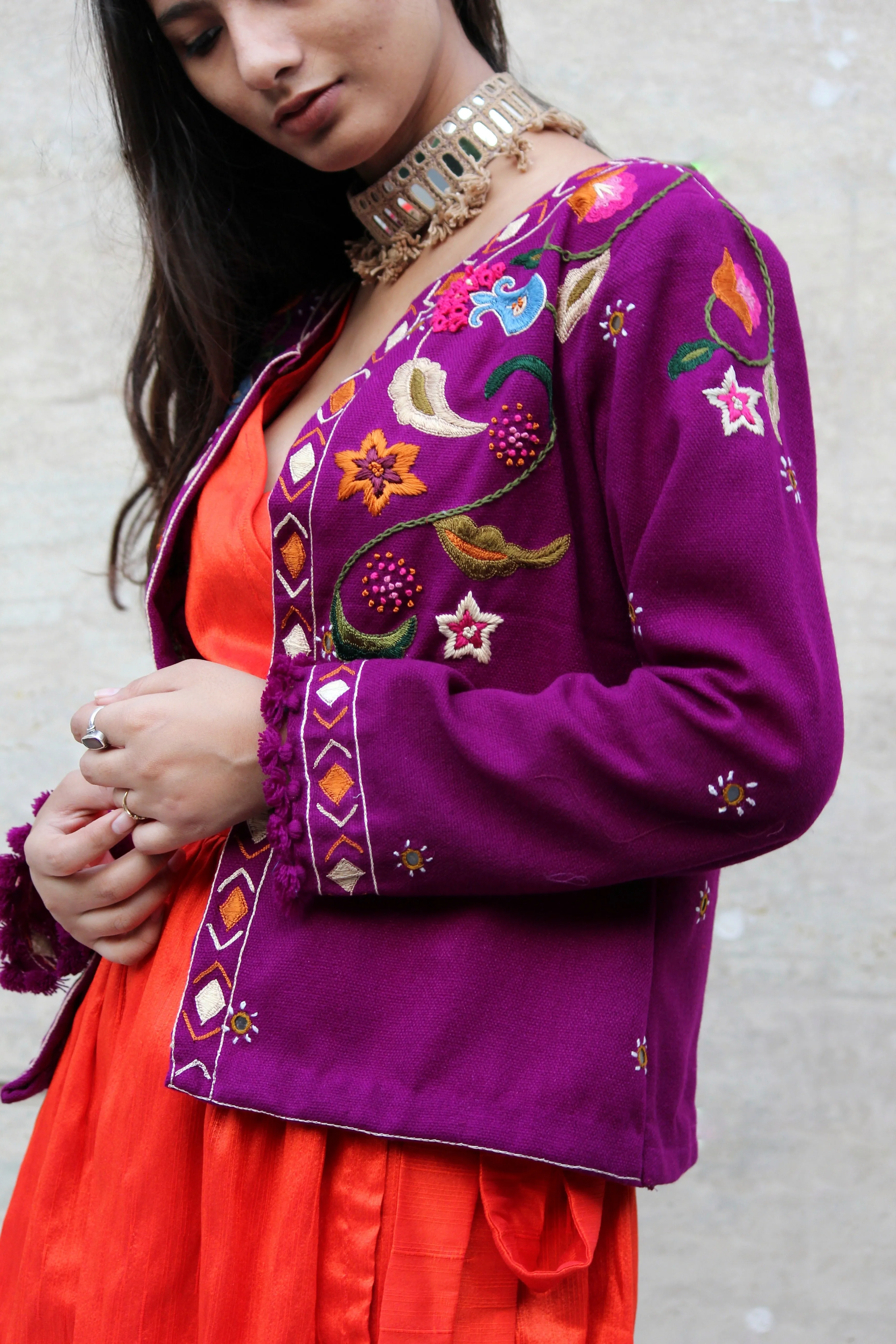 Purple Flora Hand Embroidered Jacket