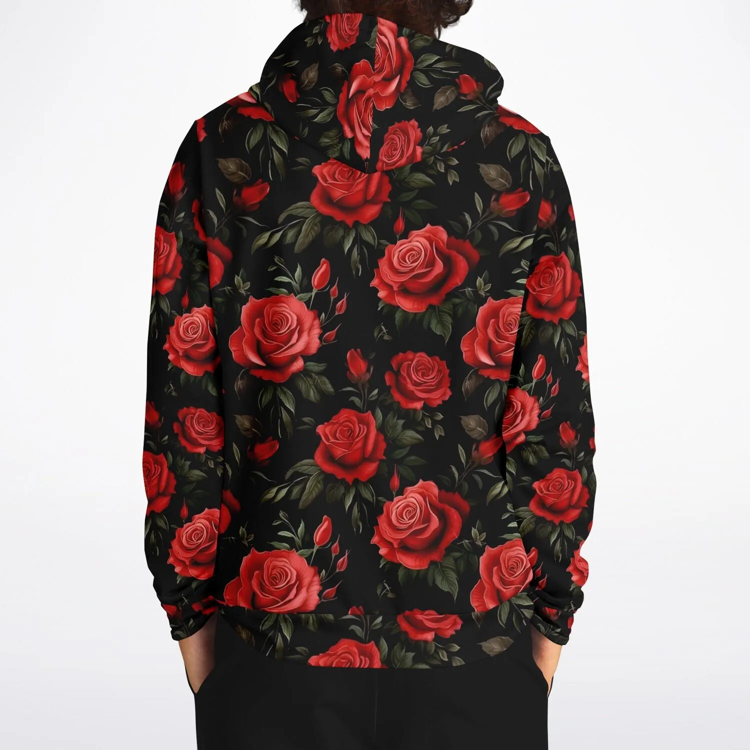 Red Roses Hoodie, Black Floral Flowers Pullover Men Women Adult Aesthetic Graphic Cotton Hooded Sweatshirt with Pockets