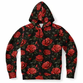 Red Roses Hoodie, Black Floral Flowers Pullover Men Women Adult Aesthetic Graphic Cotton Hooded Sweatshirt with Pockets