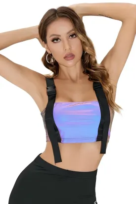 Reflective Metallic Festival Crop Top – Glow Under the Lights