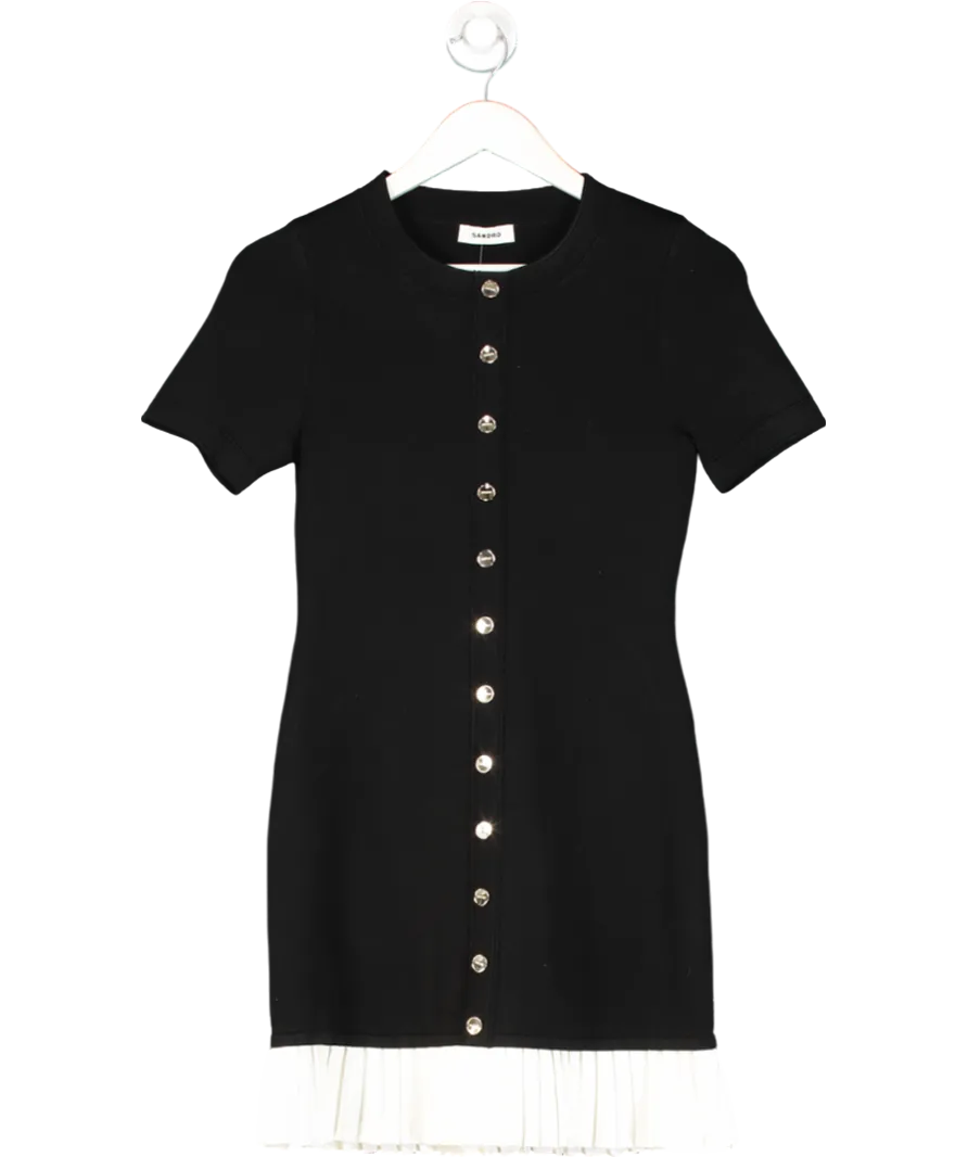 Sandro Black Short Knit Dress With Ruffle UK S
