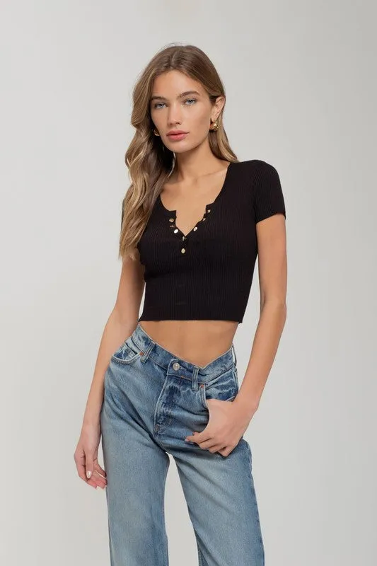 Snap Button Sweater Knit Crop