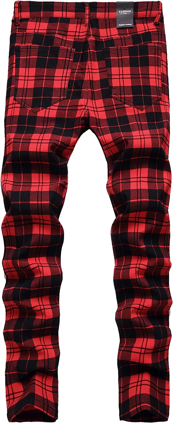 Stylish Men's Red & Back Plaid Flat Front Skinny Stretch Dress Pants