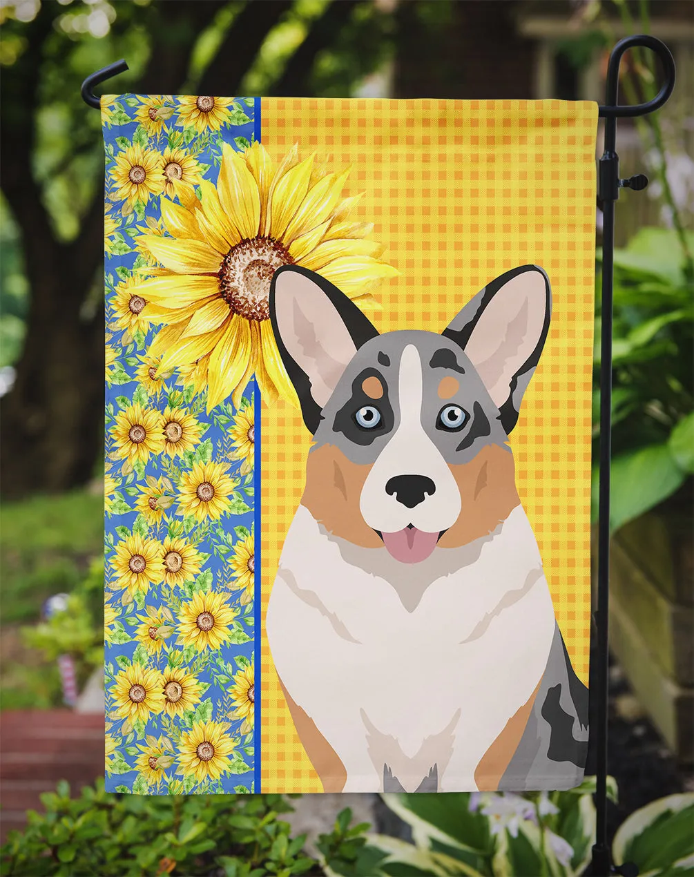 Summer Sunflowers Blue Merle Cardigan Corgi Flag Garden Size