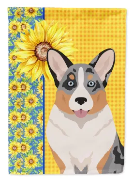 Summer Sunflowers Blue Merle Cardigan Corgi Flag Garden Size