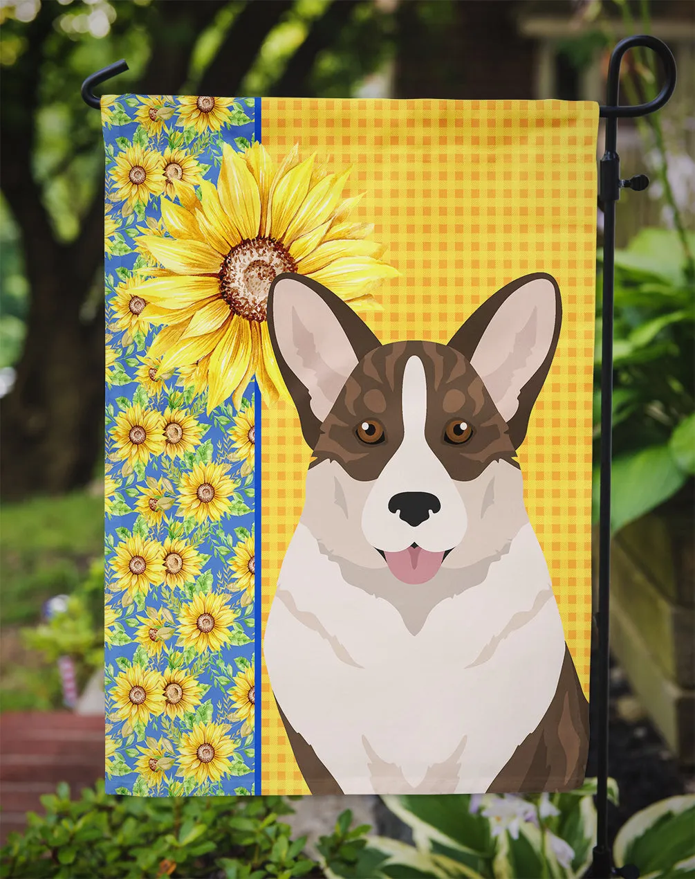 Summer Sunflowers Brindle Cardigan Corgi Flag Garden Size