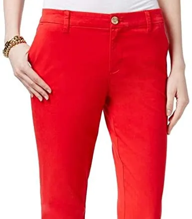 Tommy Hilfiger Women's Cuffed Chino Straight-Leg Pants Dark Red Size 4