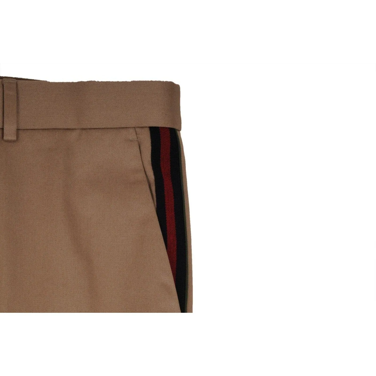 Trousers US L IT 52 Beige Khaki Chino Pants Red Green Web Stripe Slack