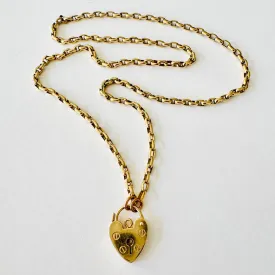 Vintage 9K Oval Rolo Chain w/Padlock