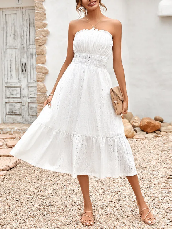 White casual A-line corset waist dress