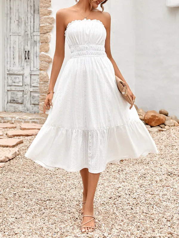 White casual A-line corset waist dress
