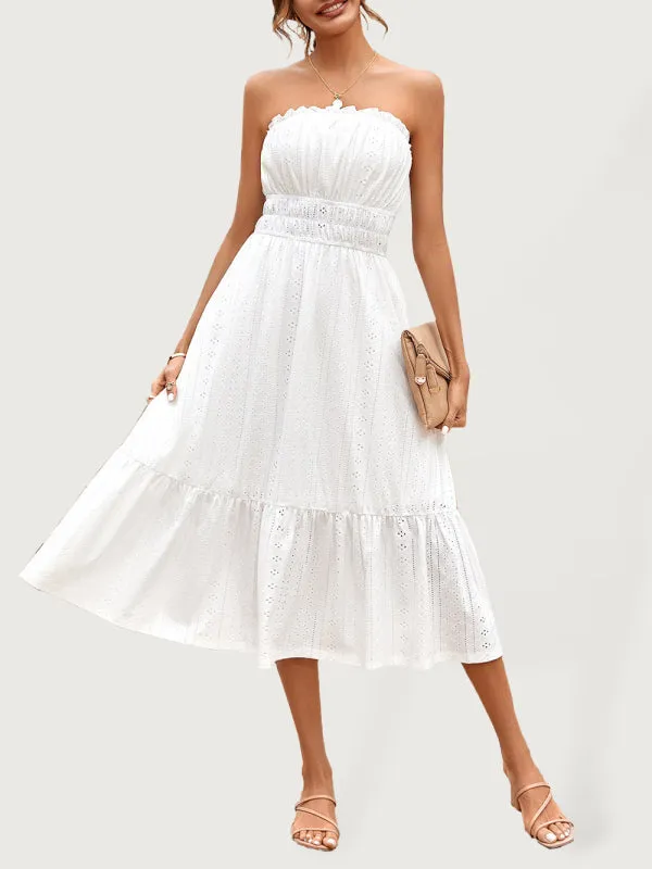 White casual A-line corset waist dress